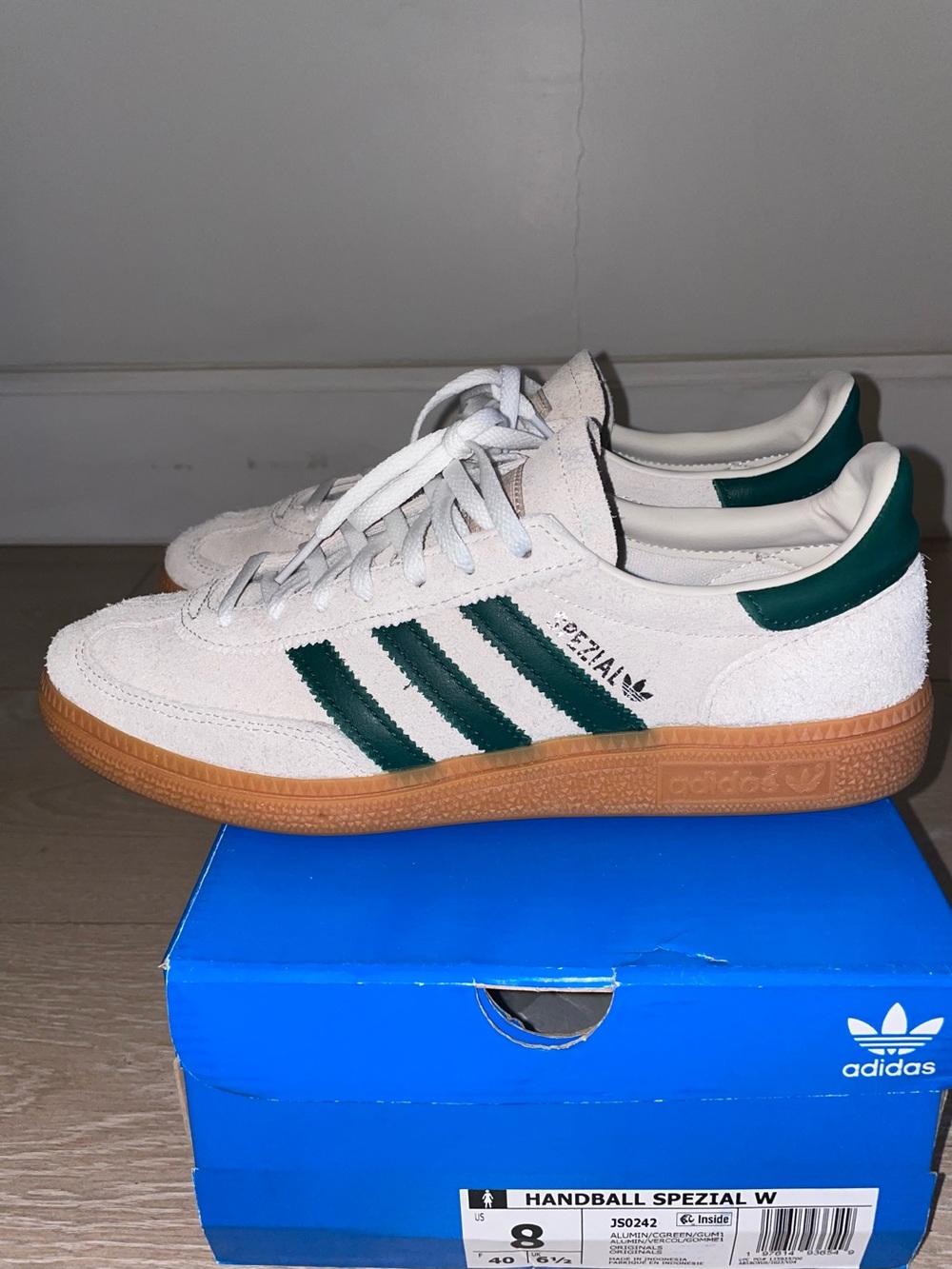 adidas Handball Spezial Women’s Shoes - White with Green Stripes